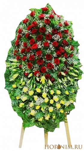 Венок на похороны из красных и белых роз