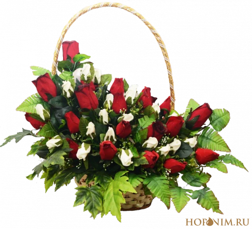 Корзина эксклюзивная (плетенка) Белые и красные розы - 03